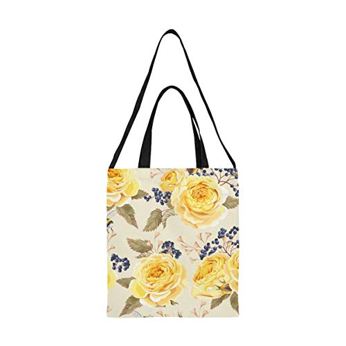 Bolsa de ropa grande pintada de flores amarillas Caja de rosas rosadas Bolsas para comestibles Hombres Bolsa de tela Imprimir Tamaño grande Simple Hombro Crossbody Strap Work School Shopper
