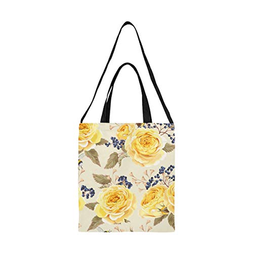 Bolsa de ropa grande pintada de flores amarillas Caja de rosas rosadas Bolsas para comestibles Hombres Bolsa de tela Imprimir Tamaño grande Simple Hombro Crossbody Strap Work School Shopper