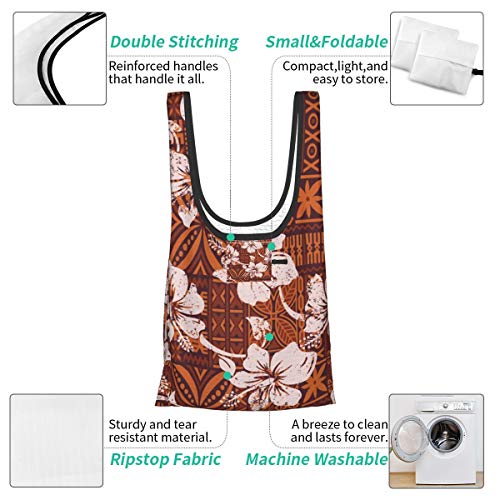 Bolsas de comestibles reutilizables Tribal Vintage Hawaiian Hibiscus Flowers Hawaii Abstract Grunge Floral Lavable Impermeable Ligero 25X15 pulgadas
