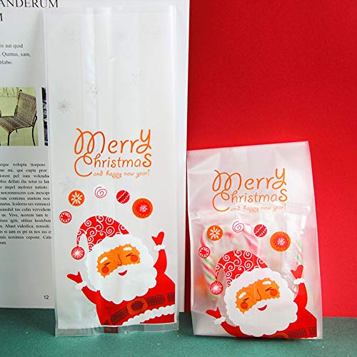 Bolsas de Galletas Navideñas 50 Piezas Bolsas de Golosinas Translúcidas con Pegatinas Bolsas de Plástico de Santa Claus para pasteles Dulces de chocolate Merienda Panadería Pan Magdalena Donuts