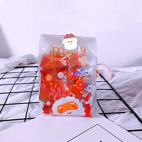 Bolsas de Galletas Navideñas 50 Piezas Bolsas de Golosinas Translúcidas con Pegatinas Bolsas de Plástico de Santa Claus para pasteles Dulces de chocolate Merienda Panadería Pan Magdalena Donuts