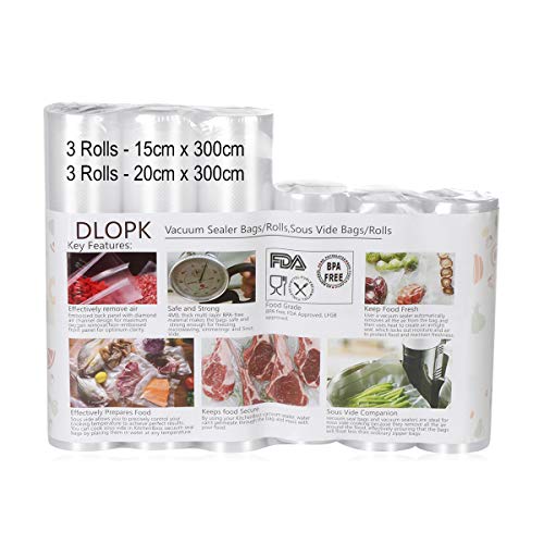 Bolsas de Vacío 6 Rollos 15x300cm y 20x300cm Bolsas Profesional para la Conservación,Sous Vide Cocina, Certificación de seguridad de grado alimenticio