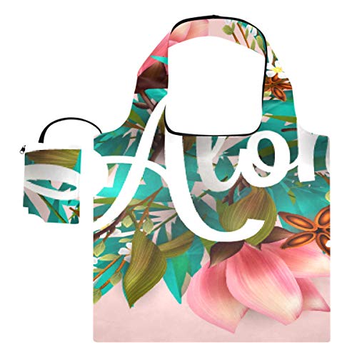 Bolso de hombro para adolescentes Aloha Hawaii Hand Lettering Hibiscus Pink Classic Shoulder Bag Divertido bolso de mano de lona Bolsas de compras reutilizables de poliéster, lavables, duraderas y li