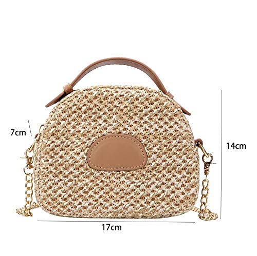 Bolso tejido de paja de las mujeres con correa de hombro de metal para viajes de playa y vacaciones de compras