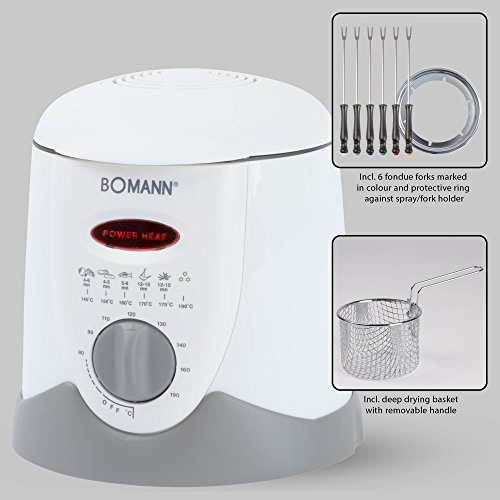 Bomann FFR 1290 CB Freidora, 6 Tenedores de Fondue, 900 W, 1 Liter, plástico, Blanco y Gris