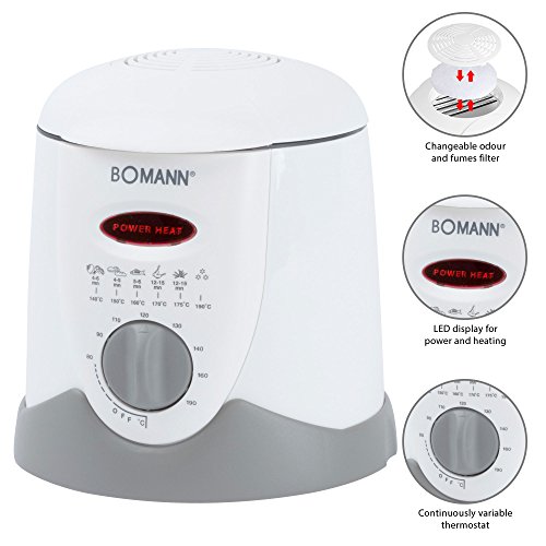 Bomann FFR 1290 CB Freidora, 6 Tenedores de Fondue, 900 W, 1 Liter, plástico, Blanco y Gris