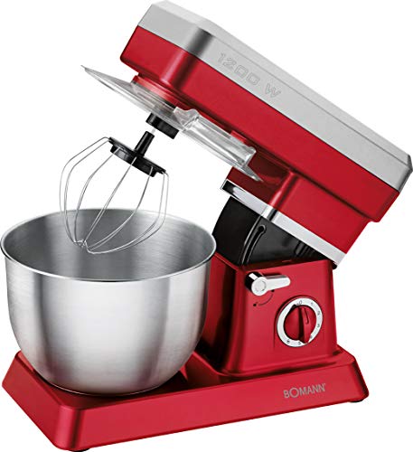 Bomann KM 398 CB Batidora amasadora repostería, 6,3 l, 8 velocidades, 1200 W, color roja, 6.3 litros, plastico/acero inoxidable, Rojo