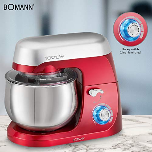 Bomann KM 6009 Batidora Amasadora Repostería Capacidad De 5 Litr, 1000 W, 5 litros, Rojo