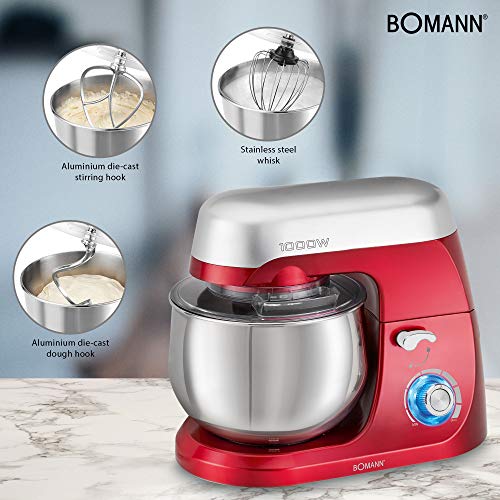 Bomann KM 6009 Batidora Amasadora Repostería Capacidad De 5 Litr, 1000 W, 5 litros, Rojo