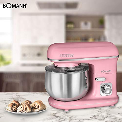 Bomann KM 6030 CB Batidora Amasadora Repostería Capacidad de 5 litros, Velocidad Regulable Electrónica, Serie Rock & Retro Estilo Vintage, 1100 W, Rosa Patel