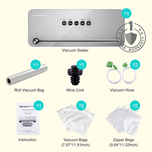 Bonsenkitchen Envasadora al Vacío Domesticas 4 en 1 Envasar al Vacio Maquina con Cortador de Película para Alimentos Fresca, Embasadora Incluyendo Bolsas de Vacío, Blanco Selladora VS3802