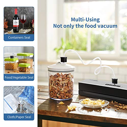 Bonsenkitchen Envasadora al Vacío, Sellador al Vacío de Alimentos Secos y Húmedos, 1 Rollo de Película de Vacío de Succión Incluida, Plata, VS3803