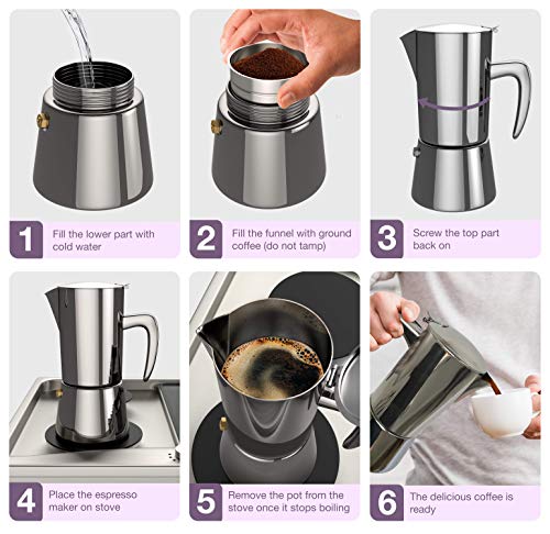 bonVIVO Intenca Cafetera Italiana Express De Inducción De Acero Inoxidable con Acabado Plata, para Espresso con Mucho Cuerpo, Cafetera Moka Clásica, para 6 Tazas De Espresso