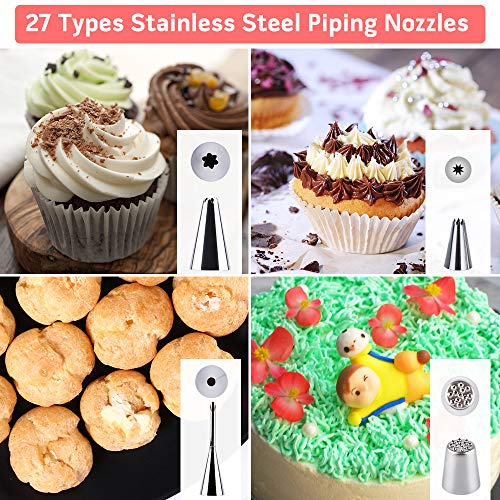 Boquillas Para Manga Pastelera, 60 pcs Profesionales Juego de Decoración con Boquillas,Manga Pastelera Silicona, Cupcake Moldes, Acopladores, Raspadores, Estuche de Almacenamiento