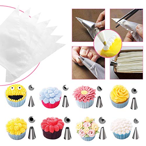 Boquillas para Manga Pastelera, 83pcs Set Boquillas, Set Decoración de Cupcakes y Tartas, Incluir 44 Boquillas, 20 Mangas Pastelera Desechables, Acopladores, Kit de Pasteles Decoración
