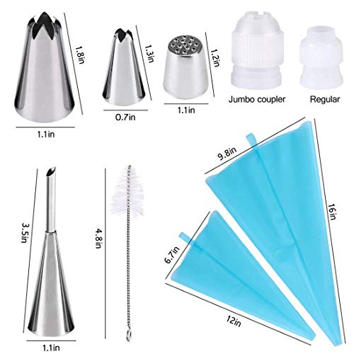 Boquillas para manga pastelera, Gyvazla 32pcs Set Incluir 20 Boquillas, 5 Boquillas más grande, Boquilla de Hierba, Boquillas de Hojaldre, 2 Acopladores, 2 Bolso de pastelería y Cepillo de Limpieza