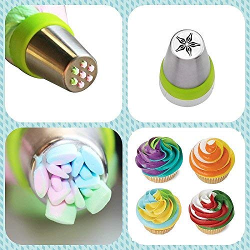 Boquillas pasteleras MoNiRo juego de acero inoxidable profesional - boquillas rusas grandes + manga pastelera de silicona y accesorios de repostería para decorar cupcakes y tartas - capullos de rosa