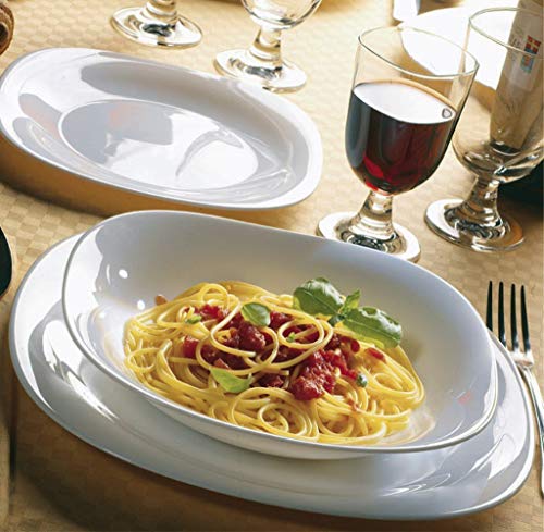 Bormioli Rocco - Juego de vajilla de vidrio opalino blanco, cuadrada, de 18 piezas, de Parma, de 6 platos de cada artículo, llanos y soperos