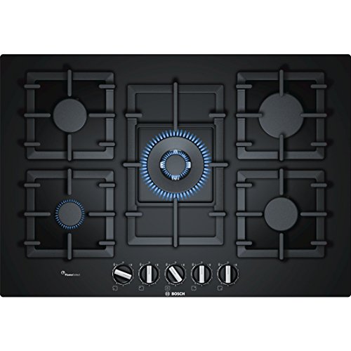 Bosch Serie 6 PPQ7A6B90 hobs Negro Integrado Encimera de gas - Placa (Negro, Integrado, Encimera de gas, Vidrio, 1000 W, 1750 W)