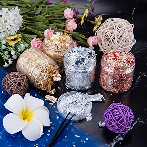 BQTQ 4 Cajas Copos de Oro Hojuelas de Pan de Oro Láminas Oro con 1 Pieza Pinza para Uñas Arte Manualidades Decoración