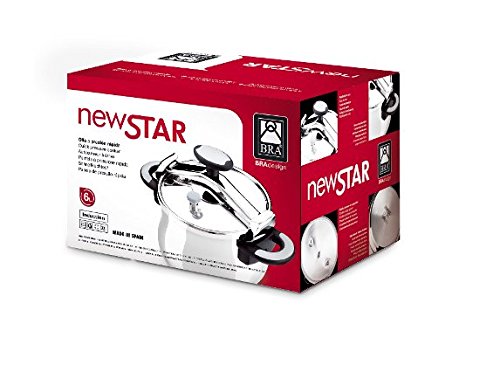 BRA New Star - Olla a Presión Puente, Apta para Inducción, 6 Litros, Acero Inoxidable