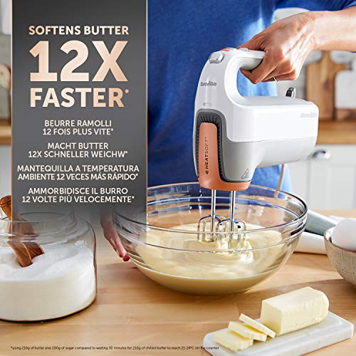 Breville HeatSoft VFM021X - Batidora manual eléctrica con varilla, batidores, ganchos para amasar y funda, 7 velocidades, motor de 270 W