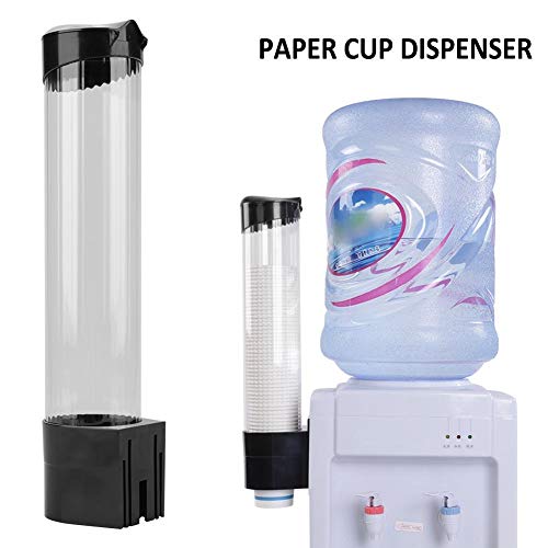 Broco Dispensador de vasos de agua Dispensador de plástico montado en la pared, 60-80 vasos Dispensador de vasos de plástico de papel Soporte de vaso con un toque(Negro)