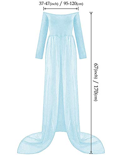 BUOYDM Mujer Embarazada Chifón Largos Vestido de Fiesta Foto Shoot Dress Fotográficas de Maternidad Apoyos De Fotografía (Talla única-Busto:95-120CM, Longitud:170CM, Azul)