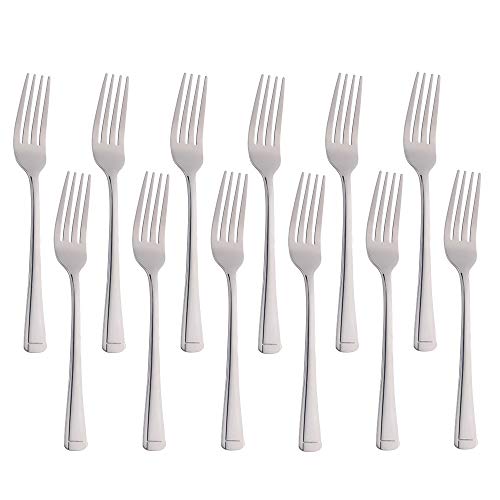 Buyer Star Tenedores de postre de plata, 12 piezas, juego de cubiertos pulidos con espejo de acero inoxidable 18/0, cubiertos para restaurante