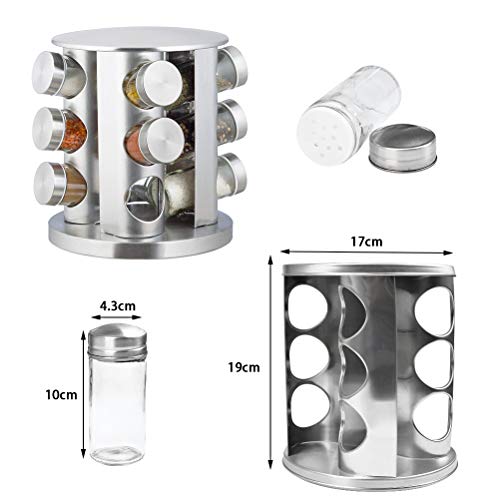 BUYGOO Especiero Giratorio Cocina con 12 Botes para Especias Originales Acero Inoxidable Soportes para Botes de Especias, Organizador Multiuso para Especias