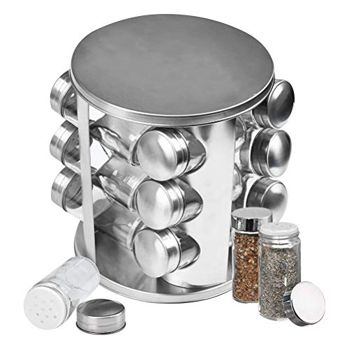 BUYGOO Especiero Giratorio Cocina con 12 Botes para Especias Originales Acero Inoxidable Soportes para Botes de Especias, Organizador Multiuso para Especias