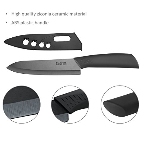 Cadrim Cuchillos Chef, Cuchillos de Cocina de Cerámica,Cuchillos de Cerámica para Cortar Carne de Verduras de Fruta 5pcs / Set Negro