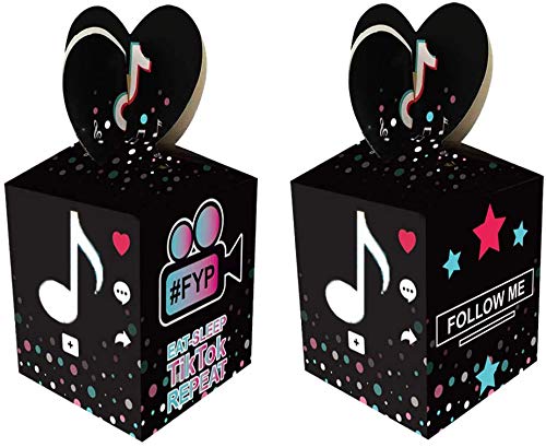 Caicainiu - Paquete de 16 cajas de regalo de dulces Tik Tok, suministros de fiesta temáticos Tik Tok, cajas de aperitivos para fiestas de cumpleaños para niños