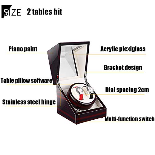 Caja Giratorias para Relojes Automaticos, Watch Winder Exhibición, para 2 Reloj, Motor silencioso, Movimiento rotativo, con Luz LED(en Blanco y Negro),Outer Black+Black