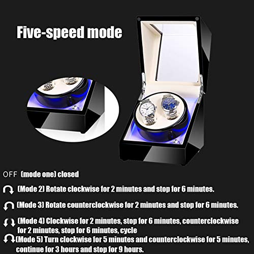 Caja Giratorias para Relojes Automaticos, Watch Winder Exhibición, para 2 Reloj, Motor silencioso, Movimiento rotativo, con Luz LED(en Blanco y Negro),Outer Black+Black