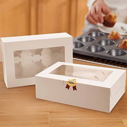 Cajas para Cupcakes, Diealles Muffin Cupcake Boxes for 6 cupcake, Paquete de 8, Blanco