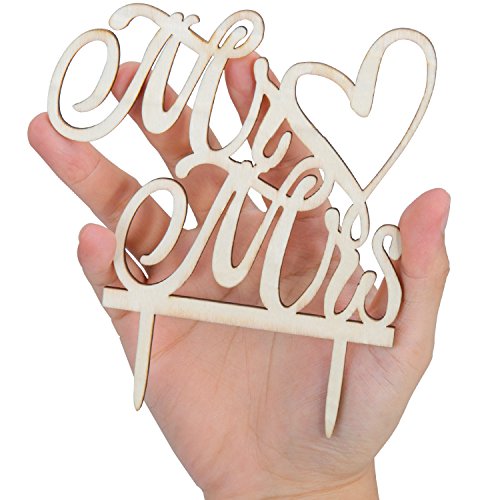 Cake Topper, ZWOOS Topper para Tartas de Mr y Mrs Cake Topper de Boda de Madera Decoración de Tartas de Fiesta
