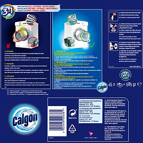 Calgon Powerball Pastillas - Antical para la Lavadora, Elimina Olores y Suciedad, en formato pastillas, 45 unidades