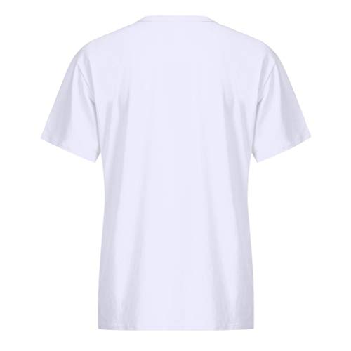 Camisetas de algodón para mujer de Rovnkd, escote en O, manga corta, estampado de letras, blusa casual Blanco XXXL