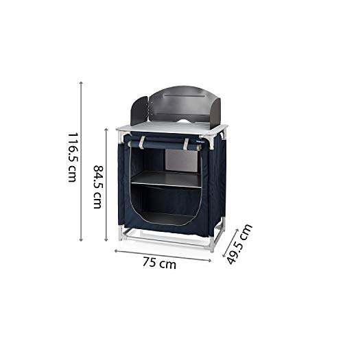CAMPART Travel KI-0752 Cocina de camping Valencia, Con paravientos, Bolsa de almacenamiento incluida, 1 puerta, Azul