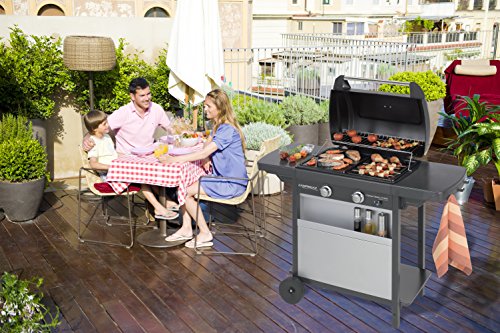 Campingaz 2 Series Classic LX Vario Barbacoa a Gas, BBQ con 2 Quemadores, 7.5 KW, Plancha y Parrilla de Acero Estampado, 2 Mesas Laterales