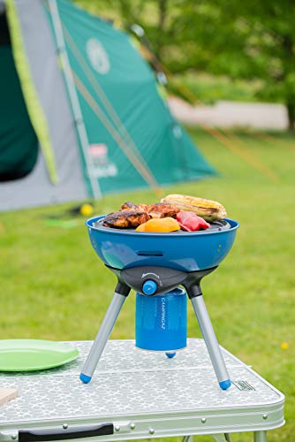 Campingaz Party Grill 200 Barbacoa Portátil Camping, BBQ Parrilla y Hornillo, 2000 W, Funciona con Cartucho de Gas CV 470 Plus, Acero, Azul, 15 x 3 x 15 cm