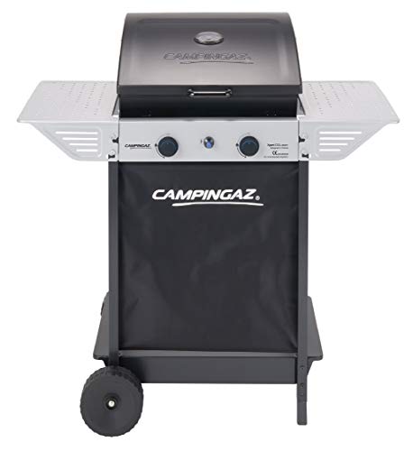 Campingaz Xpert 100 L Plus Rocky Barbacoa Gas para Piedra Volcanica, BBQ gas con 2 quemadores, 7.1kW de potencia, 2 Parrillas de acero cromado, 2 mesas laterales y rocas de lava