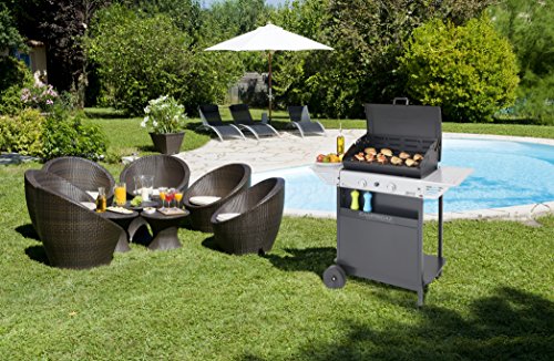 Campingaz Xpert 200 L Vario Barbacoa Gas, BBQ gas con 2 quemadores, 7.1kW de portencia, Parrila y Plancha de acero esmaltado , 2 Mesas laterales y Carro de acero