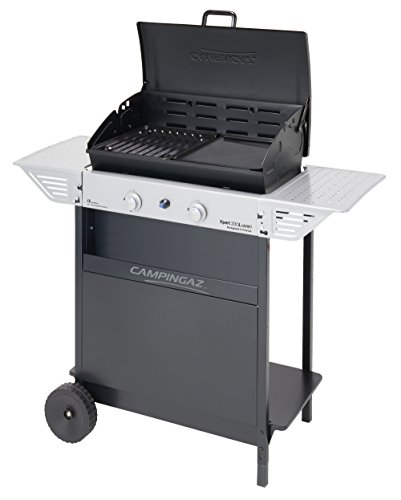 Campingaz Xpert 200 L Vario Barbacoa Gas, BBQ gas con 2 quemadores, 7.1kW de portencia, Parrila y Plancha de acero esmaltado , 2 Mesas laterales y Carro de acero