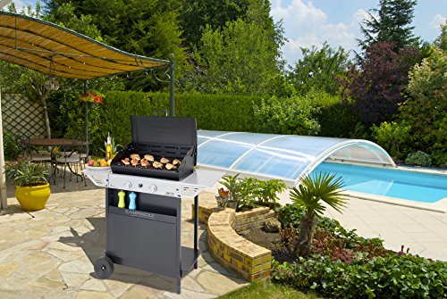 Campingaz Xpert 200 L Vario Barbacoa Gas, BBQ gas con 2 quemadores, 7.1kW de portencia, Parrila y Plancha de acero esmaltado , 2 Mesas laterales y Carro de acero