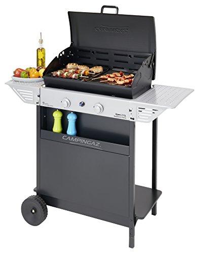 Campingaz Xpert 200 L Vario Barbacoa Gas, BBQ gas con 2 quemadores, 7.1kW de portencia, Parrila y Plancha de acero esmaltado , 2 Mesas laterales y Carro de acero