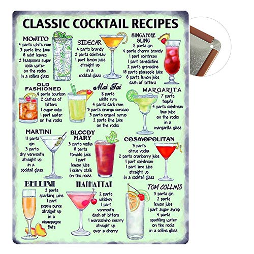 Cartel de chapa Vintage Placas Decorativas Póster Metal Pared Decoración de Arte para Cafe Bar Restaurante Pub Cocina, Serie de Cerveza (Cocktail Menu)