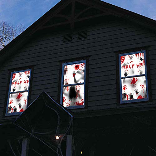 Carteles de zombis para decoración de ventanas de Halloween - 3 piezas de siluetas de zombis con huellas de manos gigantes y sangrientas, tratamiento de ventana espeluznante, decoración Halloween