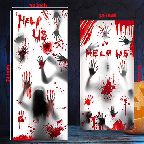 Carteles de zombis para decoración de ventanas de Halloween - 3 piezas de siluetas de zombis con huellas de manos gigantes y sangrientas, tratamiento de ventana espeluznante, decoración Halloween